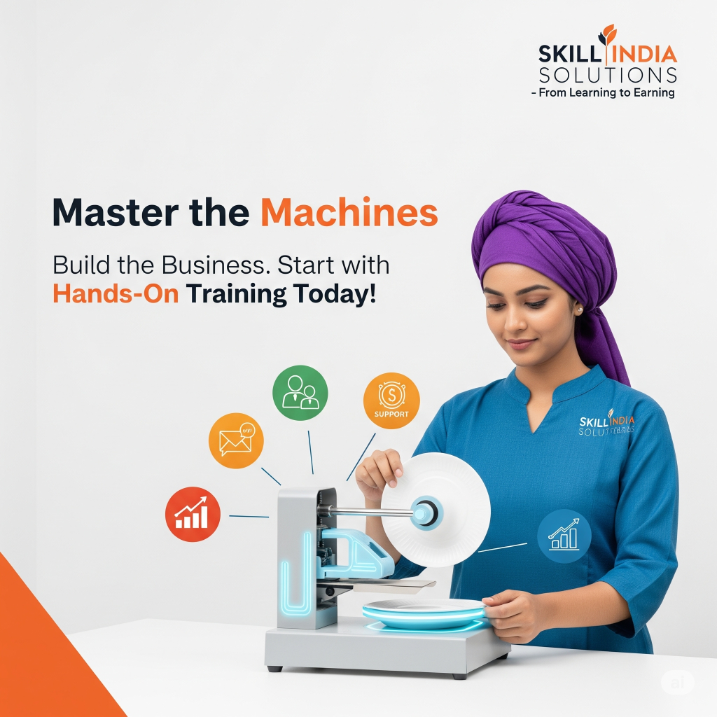 Learn why hands-on machine training is essential before starting your small business. Skill India Solutions offers practical training on Paper Plate, Cup, Notebook, and Lamination Machines, along with business development and marketing support.